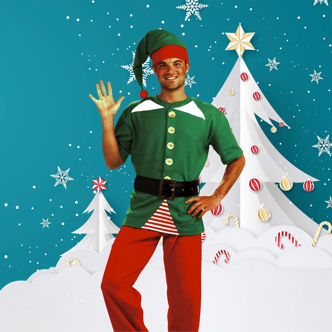 The Costume Center Green and White Jolly Elf Adult Christmas Costume - Medium